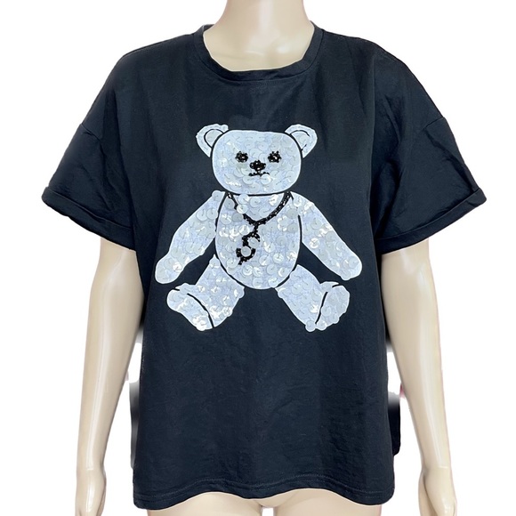 Vintage 90's Open Back Sequin Mo Money Dollar Sign Teddy Bear Box Top XL - Picture 1 of 6